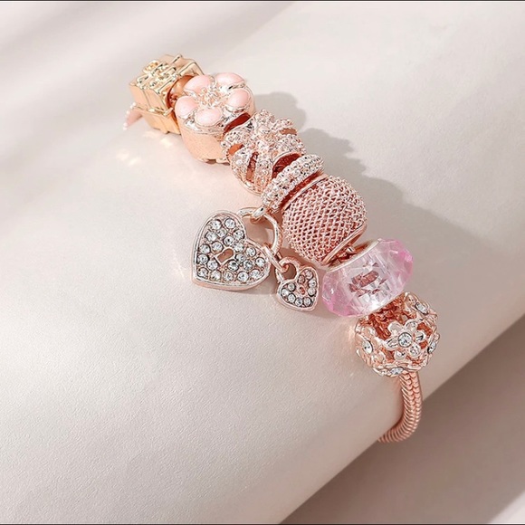 Rose Gold Heart Drop Charm Bracelet - Picture 4 of 5